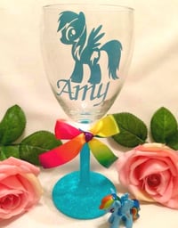 Image 3 of Personalised my little pony glitter wine glass, my little pony gift, rainbow dash wine glass