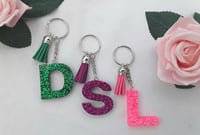 Image 4 of Resin glitter initial keyring, Initial school bag charm, Initial Lunchbag charm