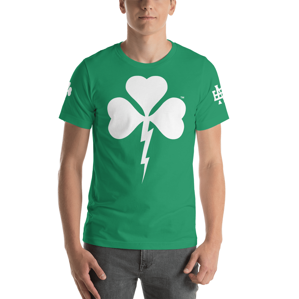 Image of Shamrock Lightning Bolt Irish Unisex Green T-Shirt