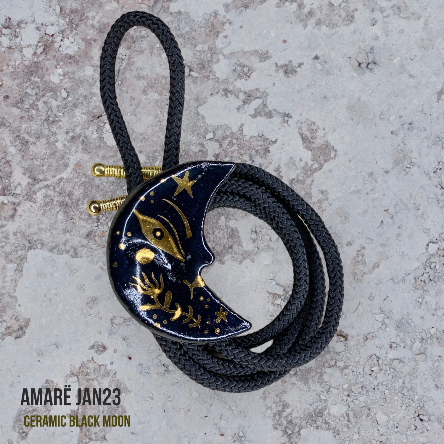 Image of Ceramic Black Moon - Bolo Tie