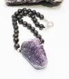 Electroplated Lava and Amethyst Necklace 