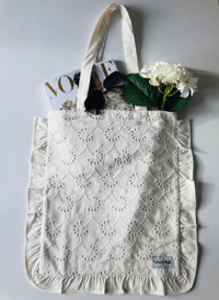 White Broderie Anglaise Frill Cotton Tote Bag