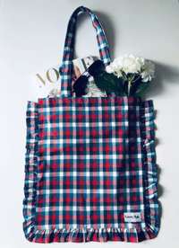 Gingham Check Frill Cotton Tote Bag