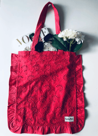 Coral Broderie Anglaise Frill Cotton Tote Bag