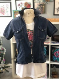 Image 1 of Floral Hand Painted Up-Cycled Jean Jacket