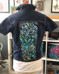 Image 2 of Floral Hand Painted Up-Cycled Jean Jacket