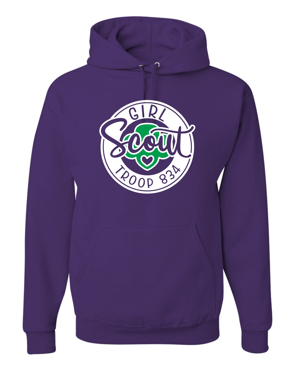 Image of Girl Scout Troop 834 - Script Circle Logo Hoodie - Deep Purple