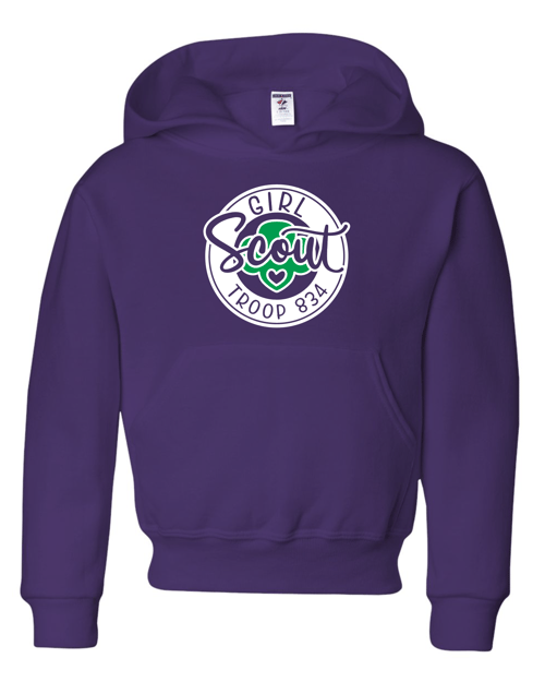 Image of Girl Scout Troop 834 - Script Circle Logo Hoodie - Deep Purple