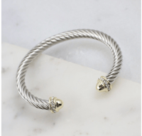 Cz Accent Two Tone Cable Bracelet Silver