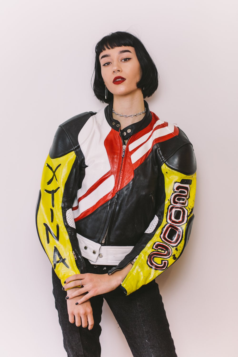 "NASTY_XTINA_2K2" HAND PAINTED VINTAGE BIKER JACKET