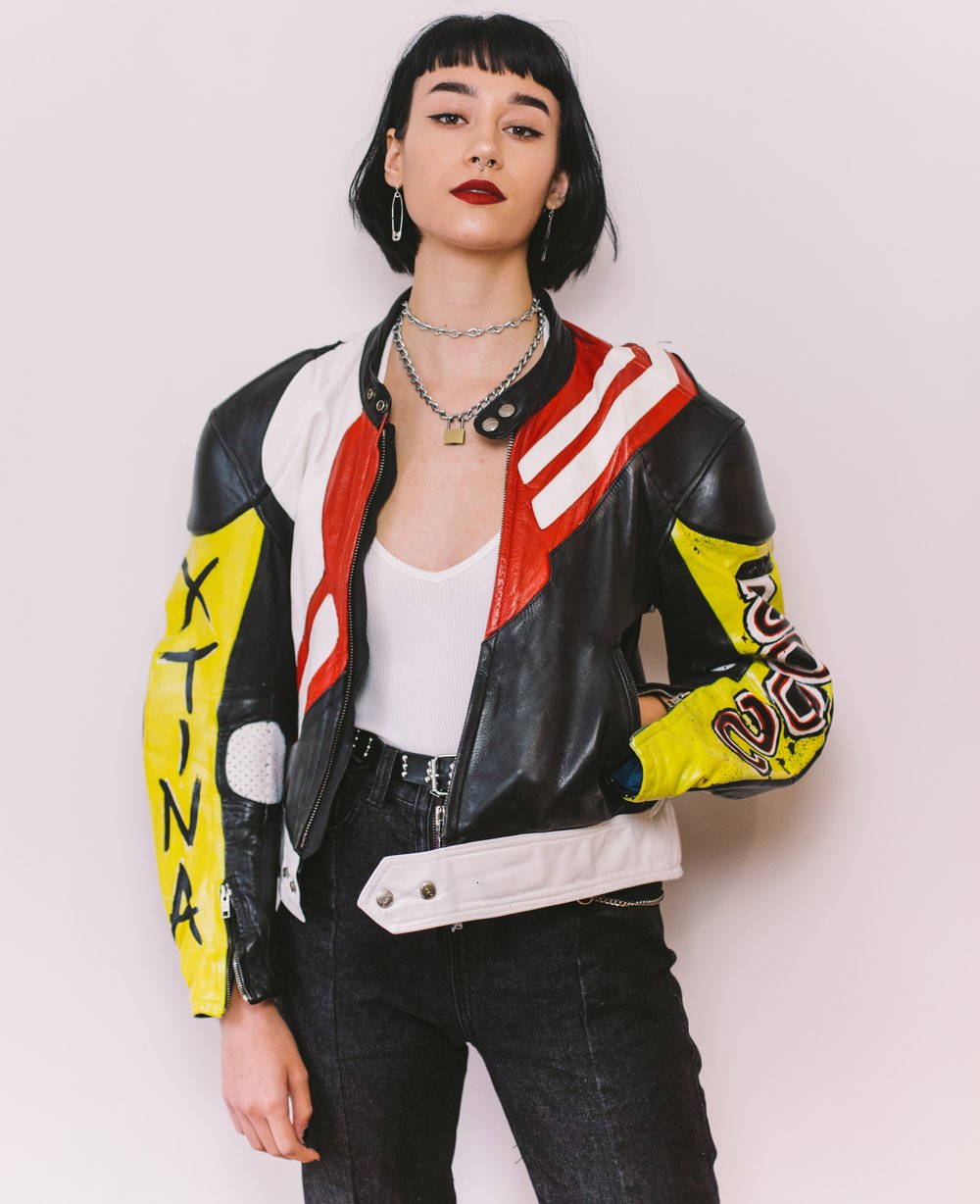 "NASTY_XTINA_2K2" HAND PAINTED VINTAGE BIKER JACKET