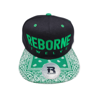 Image 1 of Reborne12 Logo Bandana Snapback Green/Black