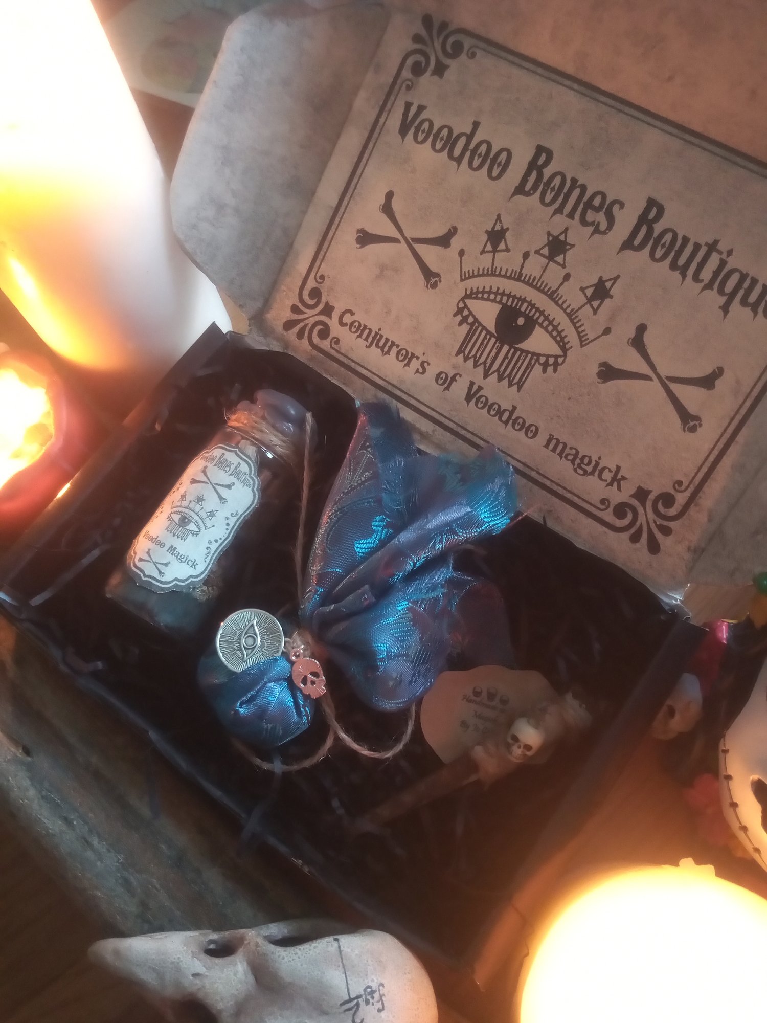 Image of Voodoo Set - Mojo Bag, Coffin Nail, Spell Jar - Handmade by Jo Carley