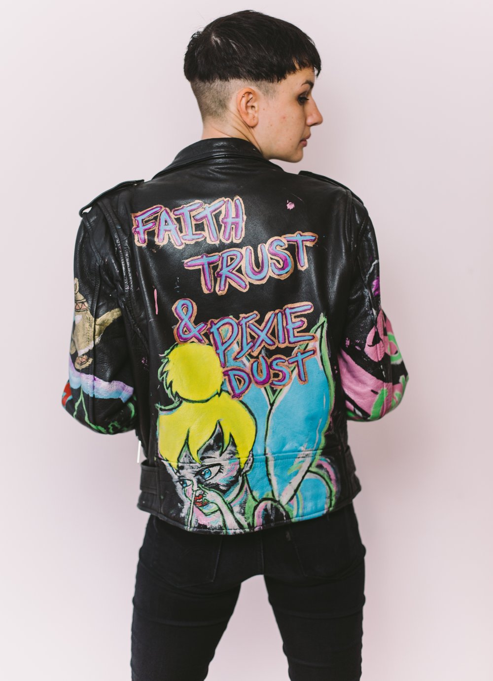 "TEMPTATION" HAND PAINTED VINTAGE BIKER JACKET