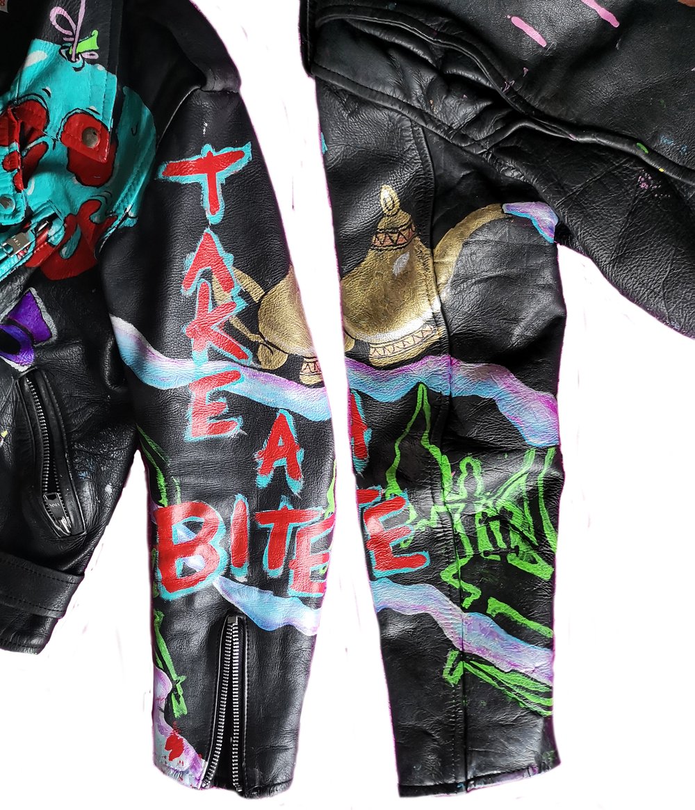 "TEMPTATION" HAND PAINTED VINTAGE BIKER JACKET