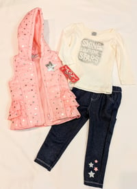 Image 1 of Real Love Girls 3PC Metallic Star Hooded Vest Pant Set