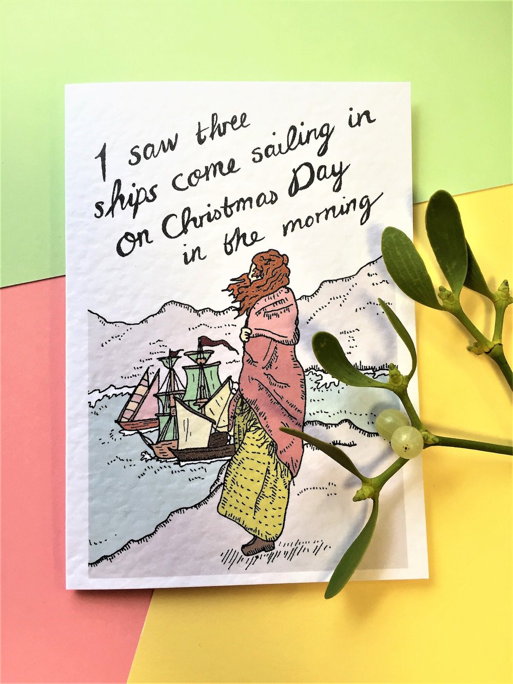 Image of I Saw Three Ships A6 card with envelope
