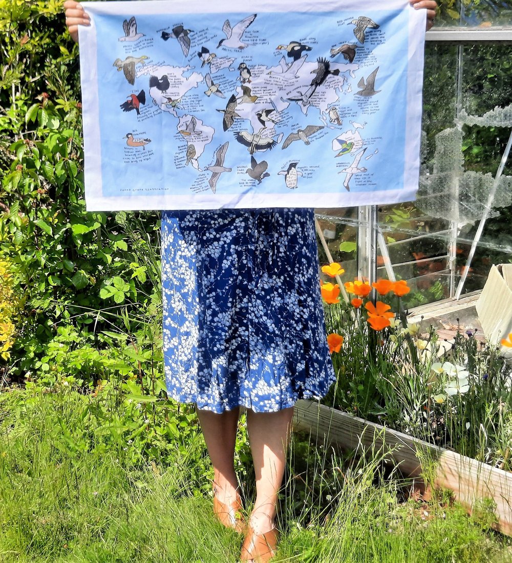 Image of Bird migration world map tea towel