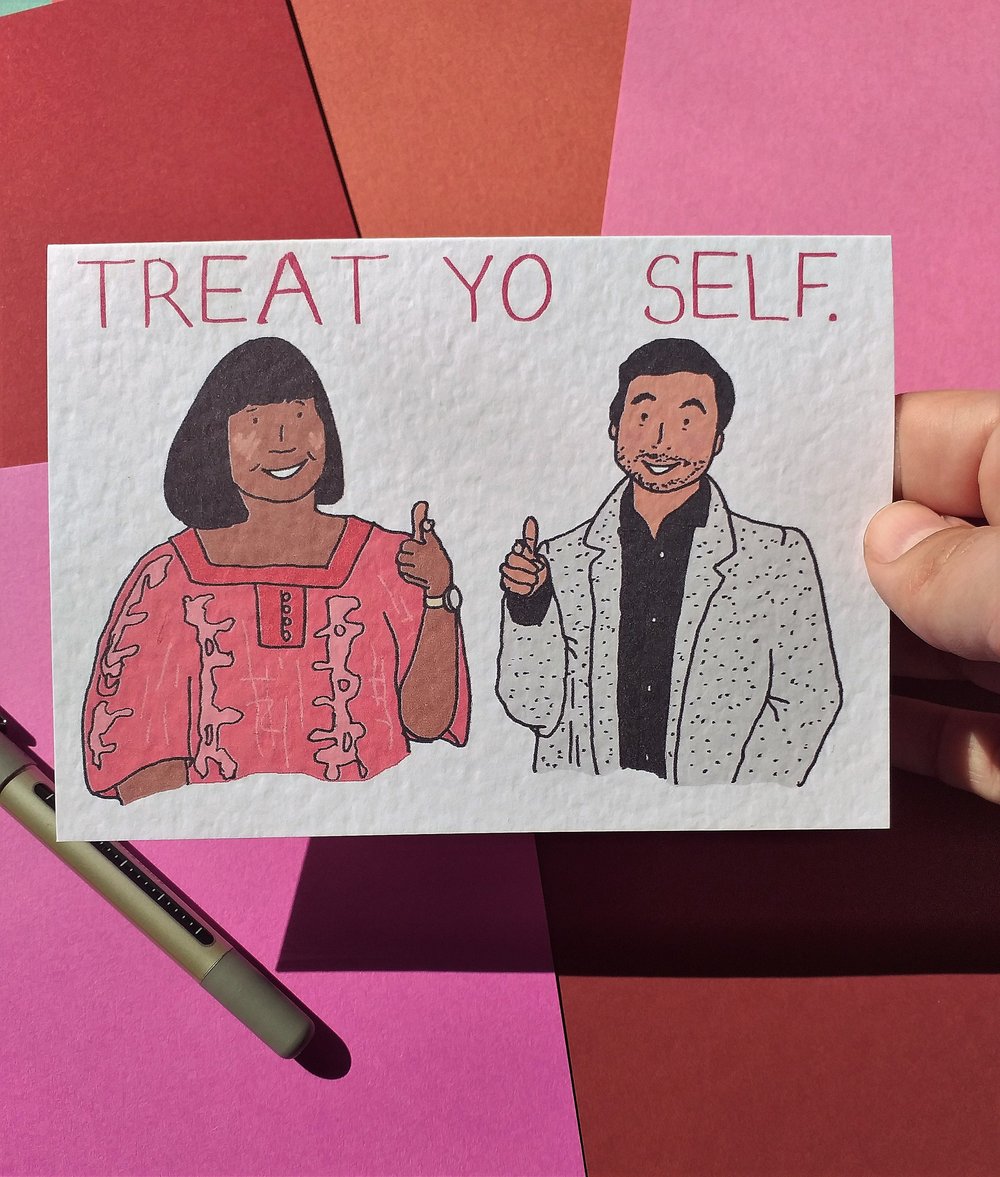 Image of Parks and Recreation - Treat Yo Self A6 card with envelope