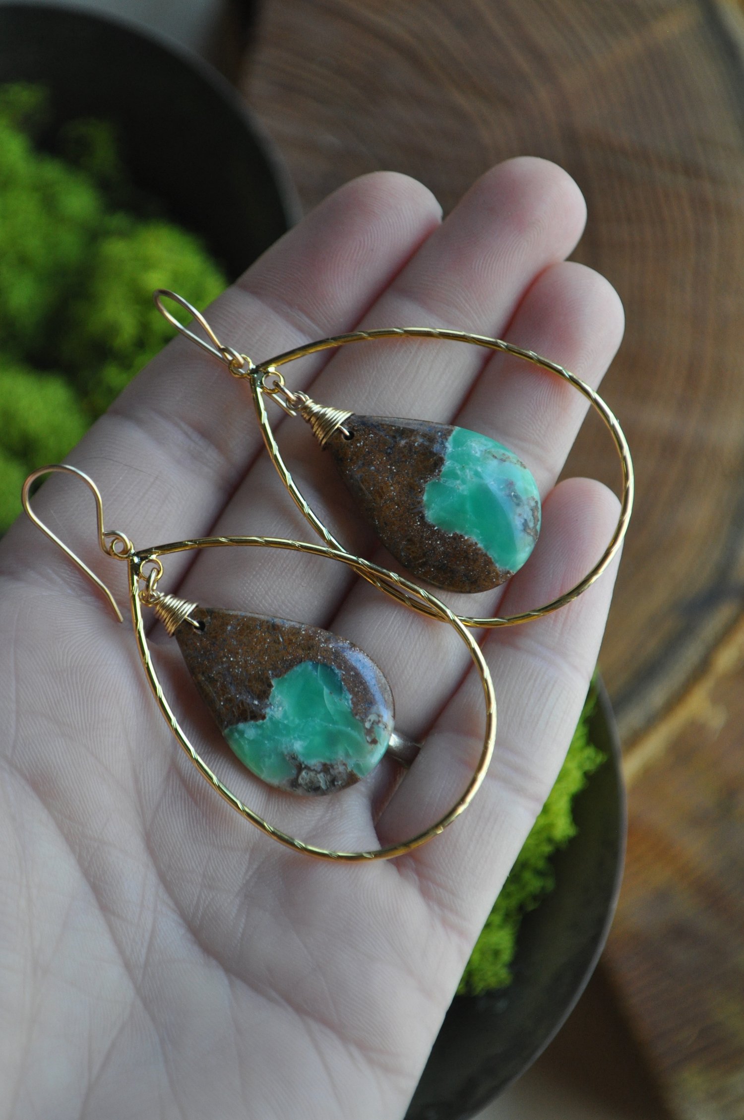 Image of One of a Kind Chrysoprase Teardrop Hoops