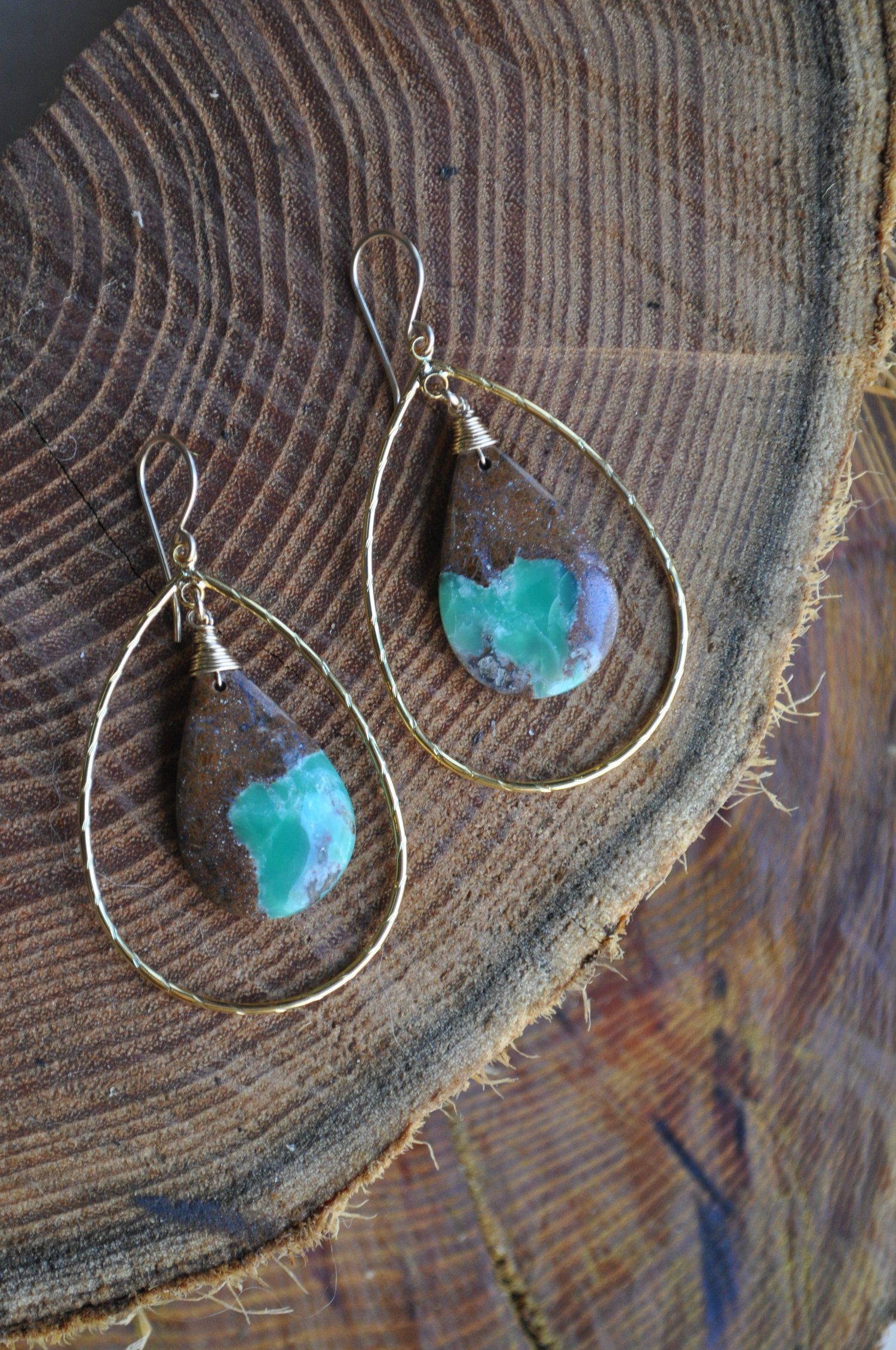 Image of One of a Kind Chrysoprase Teardrop Hoops