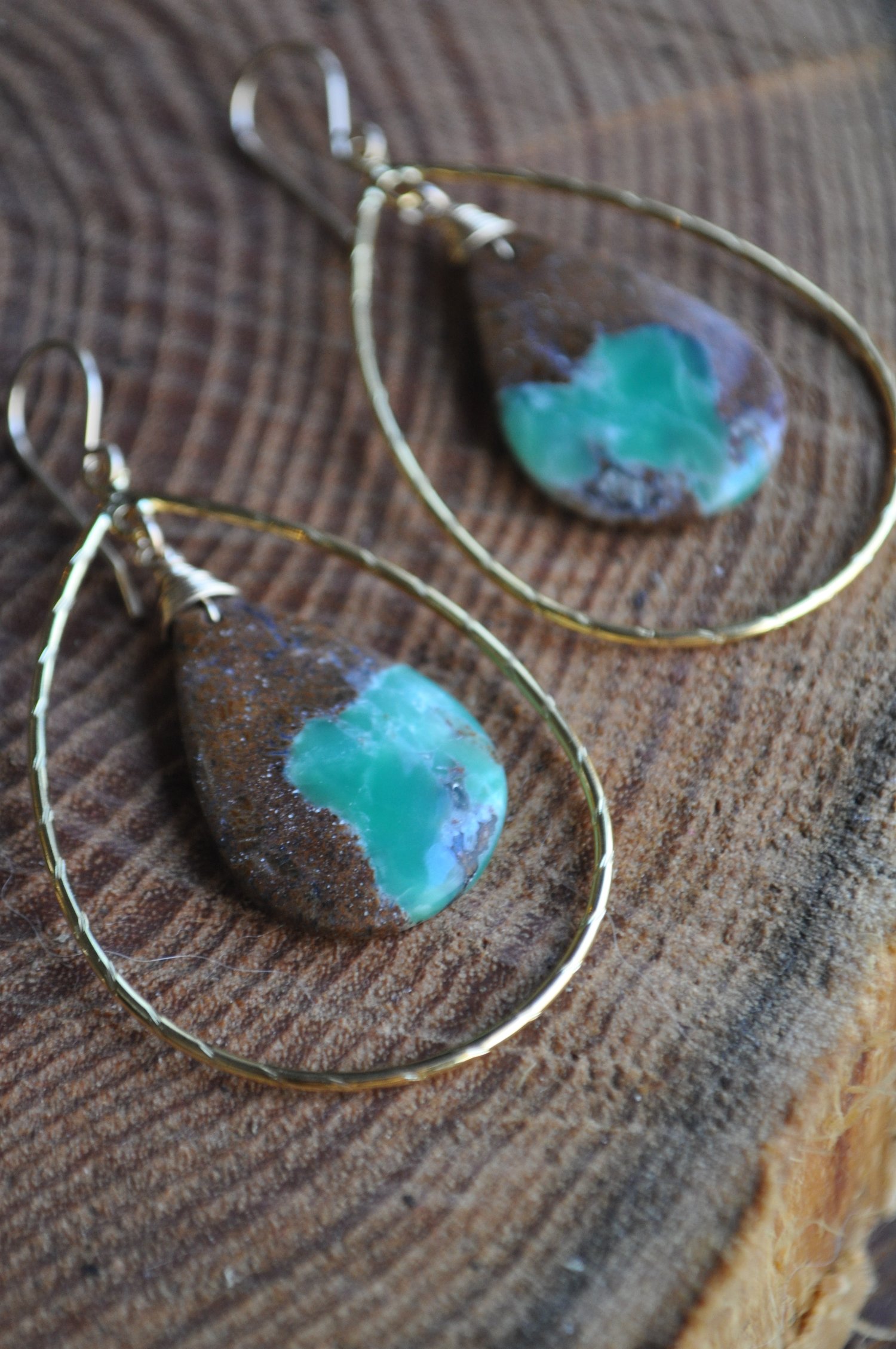 Image of One of a Kind Chrysoprase Teardrop Hoops