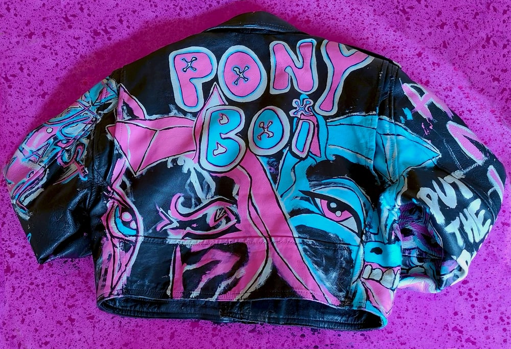 PONY BOI HAND PAINTED CROPPED VINTAGE BIKER JACKET