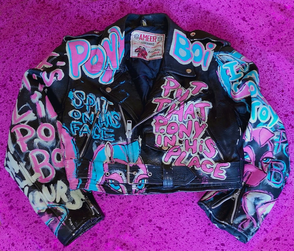 PONY BOI HAND PAINTED CROPPED VINTAGE BIKER JACKET