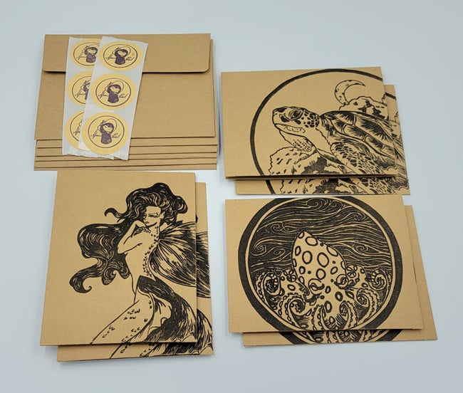 Seaside: Blank card set of 6, on kraft