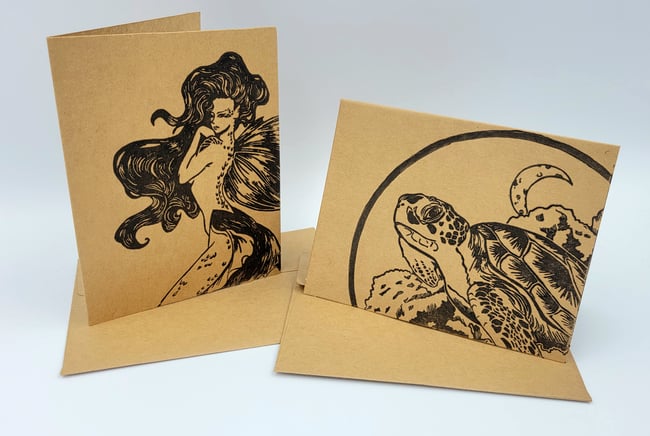 Seaside: Blank card set of 6, on kraft