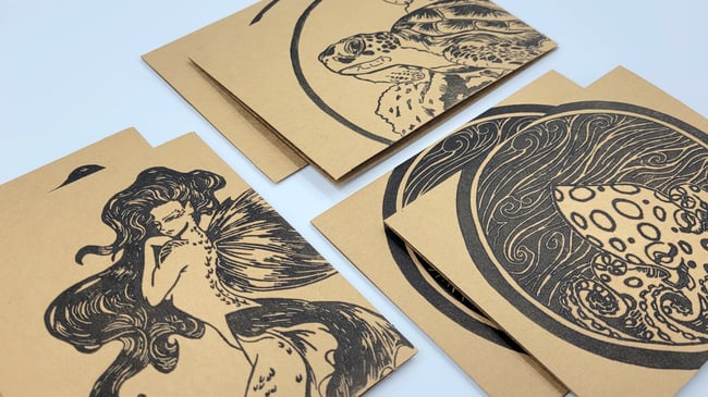 Seaside: Blank card set of 6, on kraft