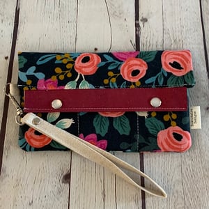 SECONDS- Minimalist Wallet Rifle Paper Co Les Fleurs with imperfect stitching