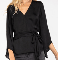 Image 1 of Long Sleeve Front Tie Blouse with Bell Sleeves
