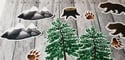 Sketched Woodland Trees, Axes, Mountain, and Bear Stickers (16 Pack)