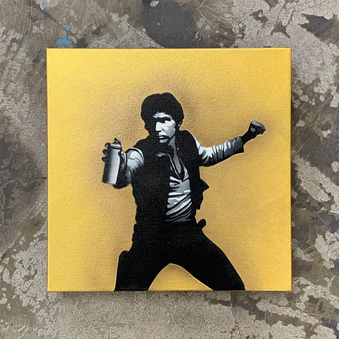 Image of “Can Solo” (gold) Unique 1/1 on 30x30cm Deep Edge Canvas