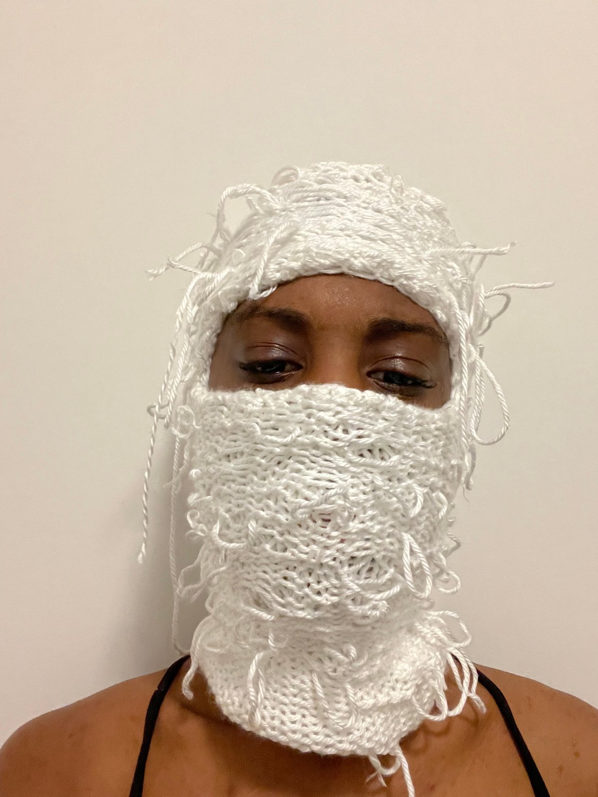 Image of Distressed Knit Balaclava Mask - WHITE