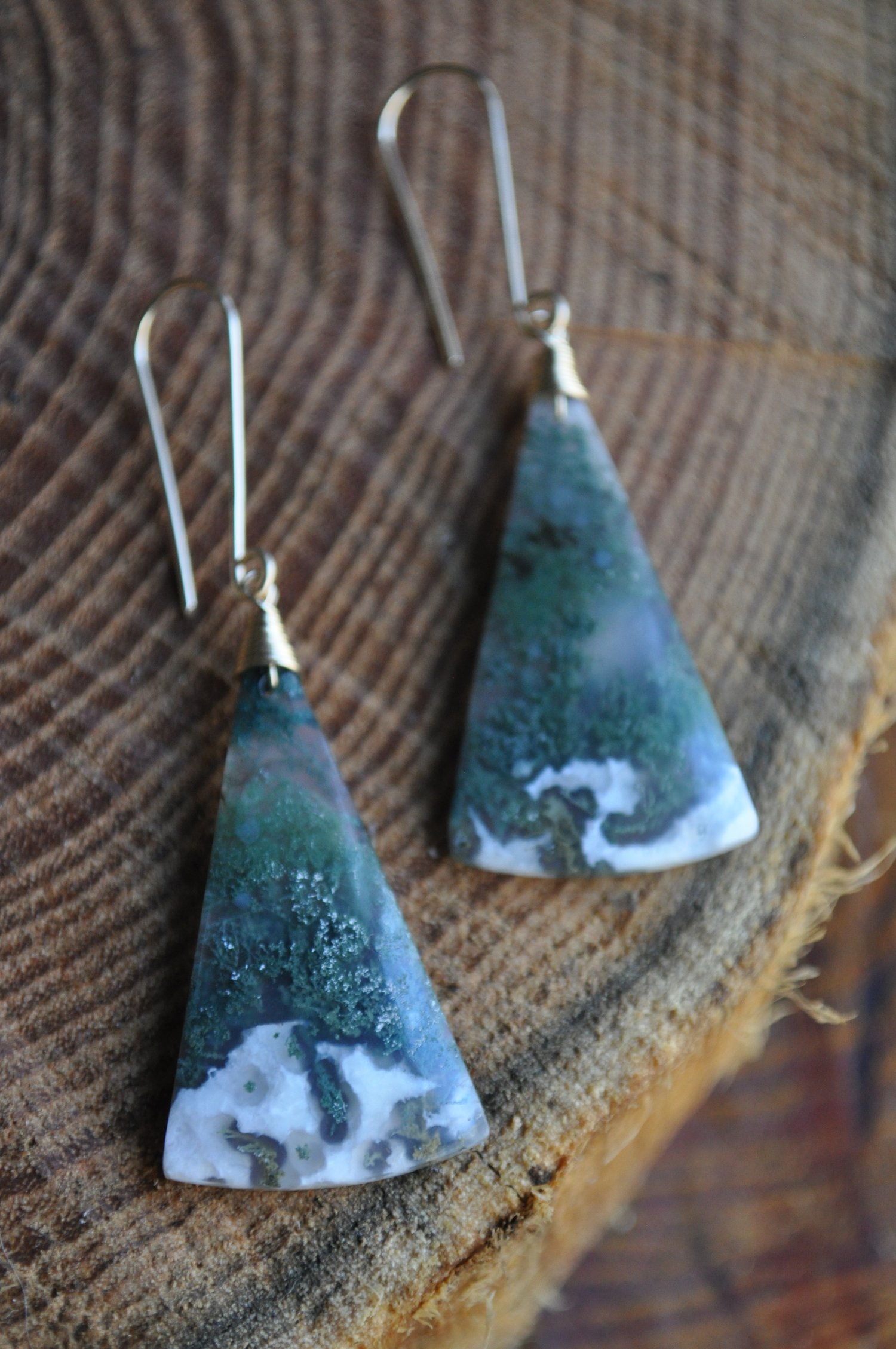 Image of OOAK Moss Agate Triangle Dangles