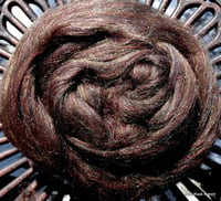 Image 1 of 4 ounces Brown Merino and Rainbow Trilobal Nylon combed top ON SALE