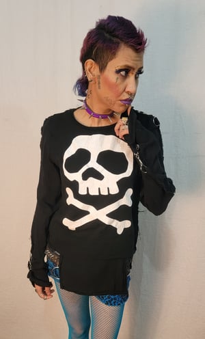 Image of Skull and cross bones black bondage shirt