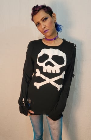Image of Skull and cross bones black bondage shirt