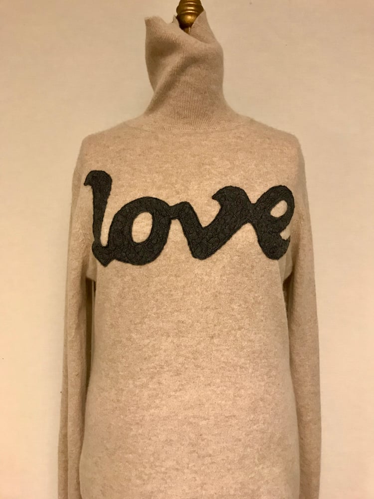 Image of Cashmere "Love" Sweater (Tan & Gray)