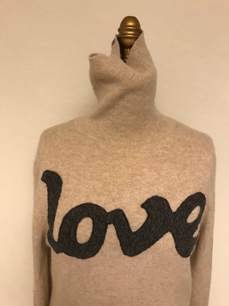 Image of Cashmere "Love" Sweater (Tan & Gray)