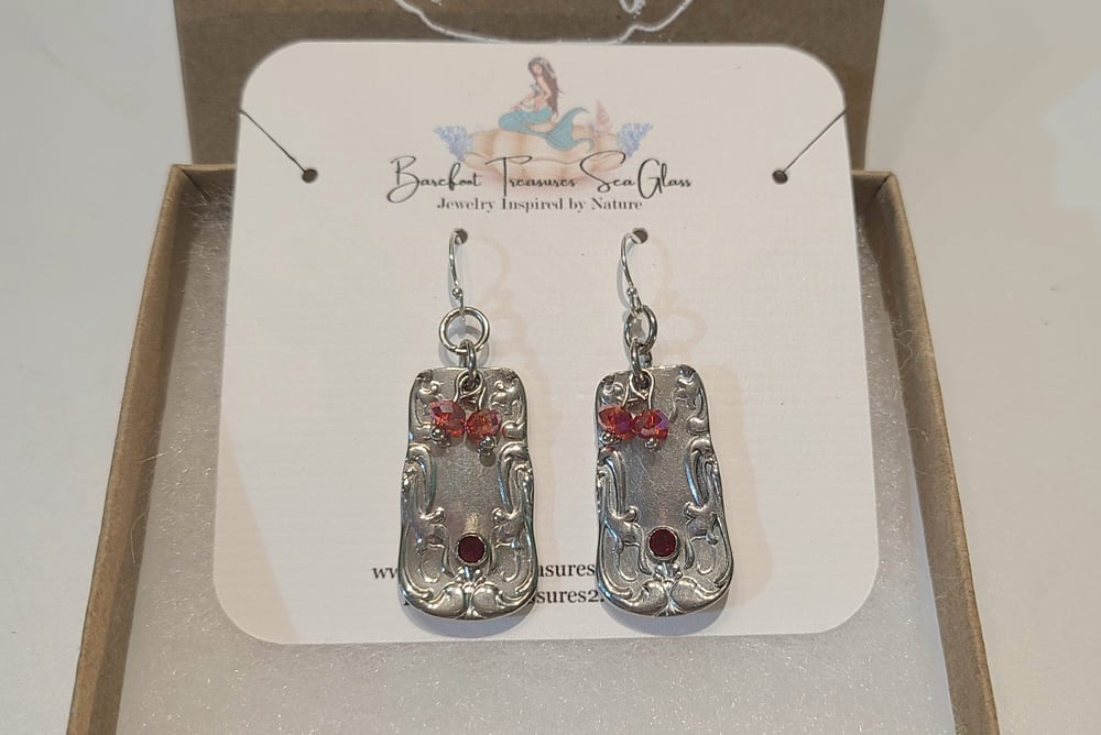 Image of Handmade Vintage Spoon Bracelet with Red Garnets and Swarovski Crystals-Gift Boxed-EB-431