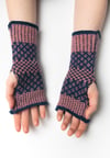 Fair-Isle Merino Knitted Mittens- Night Sky/Mauve