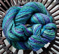 Image 1 of Peacock Party handspun Yarn 3.2 oz 200 yds Merino Tencel Silk Metallic