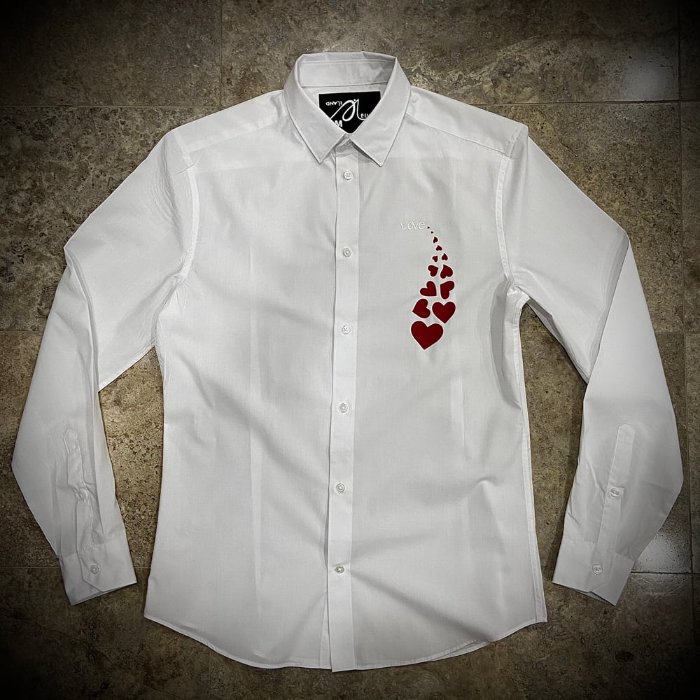 Image of White "LOVE Overflowing!" Button-Up