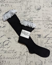 Black Socks with White Embroidered Net Lace