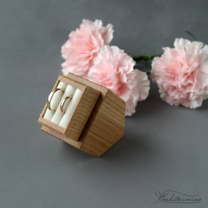 Image of Double ring box for wedding ceremony, house ring bearer box, wedding ring holder