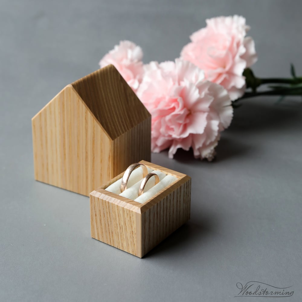 Image of Double ring box for wedding ceremony, house ring bearer box, wedding ring holder