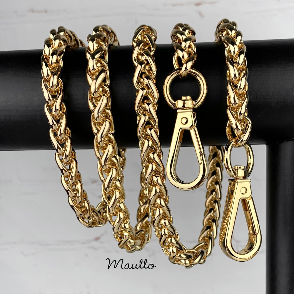 Image of GOLD Chain Luxury Strap - Large Braided Chain - 3/8" (10mm) Wide - Choose Length & Hooks/Clasps